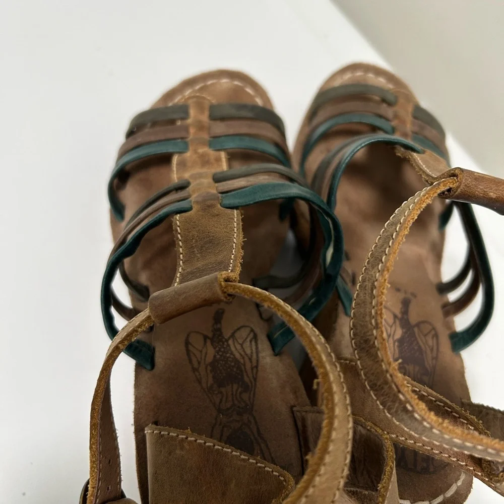 Fly Girl Wedge Sandals Brown Blue Size 8 - 8.5 US 39 EU